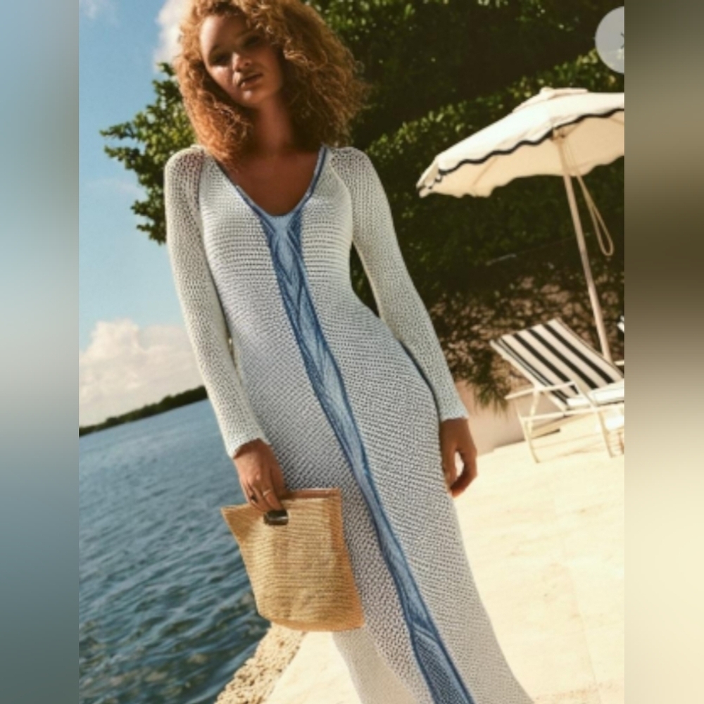 Tommy Bahama White Crochet Layered Dress
